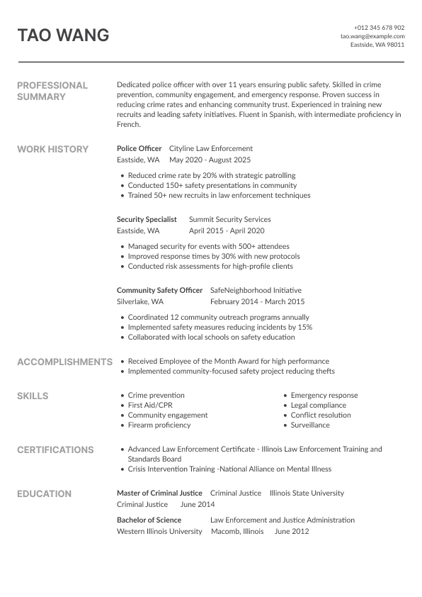 Police Officer Resume Template